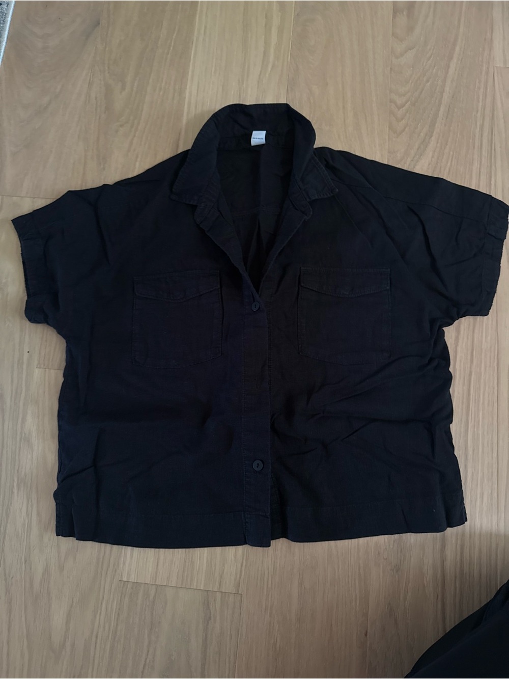 Old Navy Black Button-Up Top with Neon Yellow Nails Accent